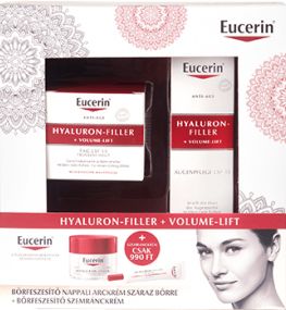 Eucerin Hyaluron-Filler + Volume-Lift Bőrfeszesítő nappali arckrém száraz bőrre + Eucerin Hyaluron-Filler + Volume-Lift ráncfeltöltő szemránckrém
